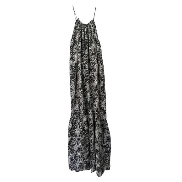 Unsubscribed Silk Floral Dress Maxi Halter White Grey Medium - Picture 1 of 7